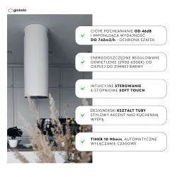 Okap Globalo Cylindro Isola 39.7 Biały