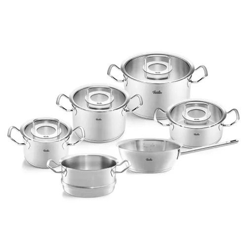 FISSLER Original Profi Collection - zestaw 5 garnków z pokrywkami i wkładem do gotowania na parze ze stali nierdzewnej