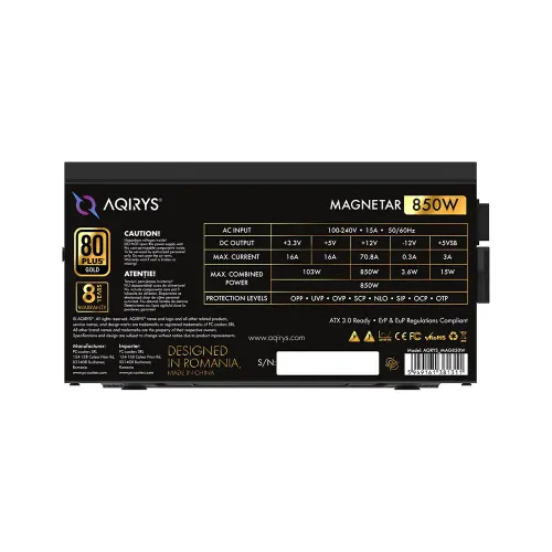 Zasilacz Aqirys Magnetar 850W 80+ Gold Czarny