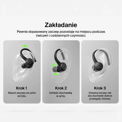 Słuchawki bezprzewodowe Belkin SoundForm ActiveFit Dokanałowe z zaczepami Bluetooth 5.4, Czarny