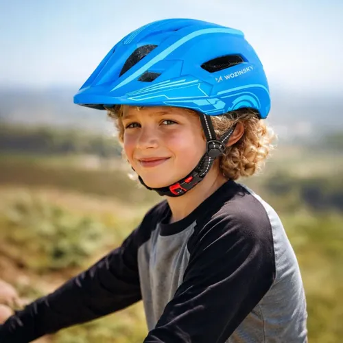 Kask rowerowy WOZINSKY HT-27N Niebieski Full Face dla Dzieci z odkręcaną szczęką i lampką (rozmiar uniwersalny)