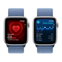 Смарт-часы Apple Watch SE 2GEN GPS + сотовый чехол 44 мм с алюминиевым серебристым спортивным браслетом зимний синий