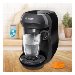 Zestaw ekspres kapsułkowy Bosch Tassimo Happy TAS1002N czarny i 3 opakowania kapsułek: Jacobs Latte Macchiato Classico, Café au lait, Morning Café (Strong&Intense) XL