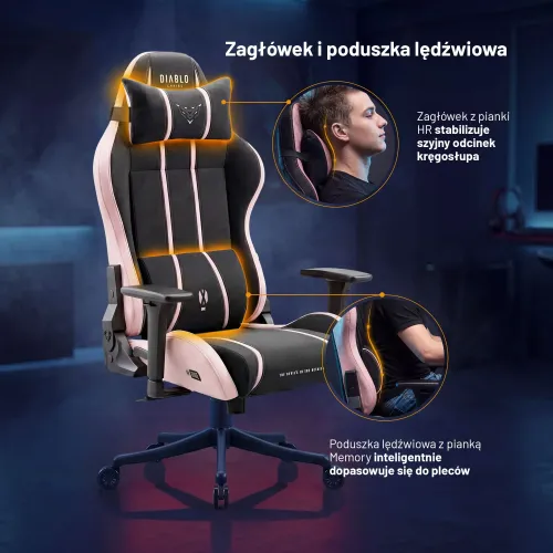 Fotel Diablo Chairs X-One 2.0 Small Akira Pink Gamingowy do 90kg Tkanina Czarno-Różowy