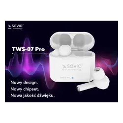 Słuchawki bezprzewodowe Savio TWS-07 PRO Dokanałowe Bluetooth 5.0 Biały