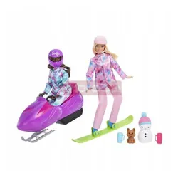 LALKA BARBIE SPORTY ZIMOWE zestaw 2 lalek skuter śnieżny deska snowboardowa HGM75