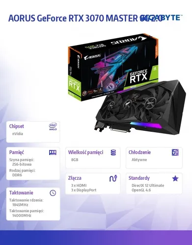 Karta graficzna GeForce RTX 3070 AORUS MASTER 8GB GDDR6 256bit LHR 3DP/3HDMI