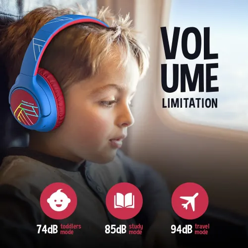 Słuchawki bezprzewodowe PowerLocus Bobo Nauszne Dla Dzieci Bluetooth 5.3 Niebiesko-czerwony