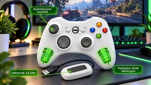 Pad FroggieX FX-X360-PC-W-WR do PC, Xbox 360 Bezprzewodowy Biały