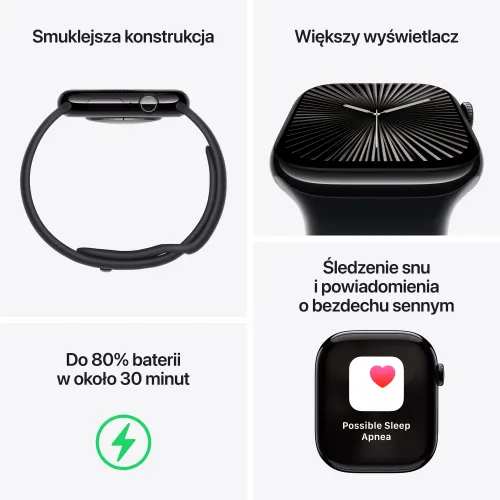 Apple Watch Series 10 GPS AI 46mm aluminium onyks pasek sportowy czarny S/M DEMO