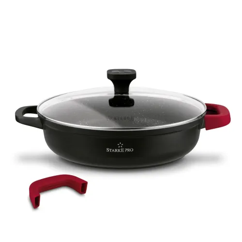 Patelnia na indukcję marmurowa z pokrywką krótkie uchwyty Starke Pro Ochre 28 cm