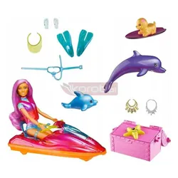 LALKA BARBIE DREAMTOPIA zestaw lalka i skuter wodny, piesek, delfinki HBW90