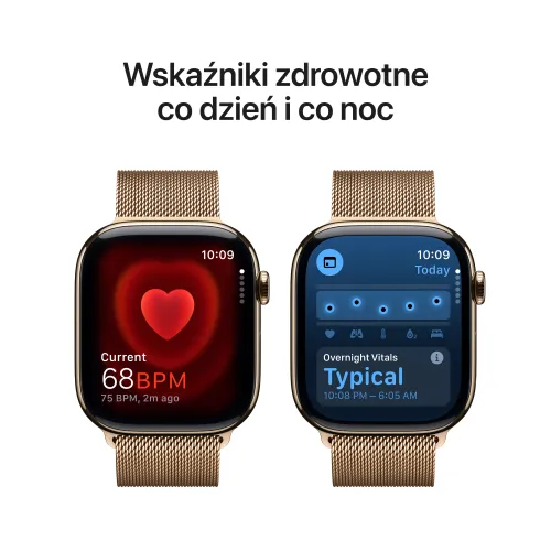 Apple Watch Series 10 GPS + Cellular koperta 46mm tytan złoty bransoleta mediolańska złota M/L