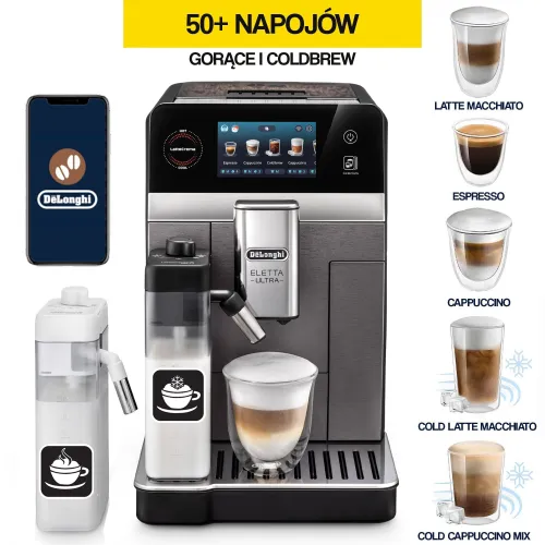 Ekspres DELONGHI ECAM 470.75.GX Eletta Ultra (Spienianie mleka na ciepło i zimno) (Cold Brew)