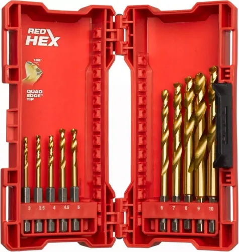 Milwaukee Red Hex Shockwave HSS Ground Tin Metal Matkap Ucu (10 adet)