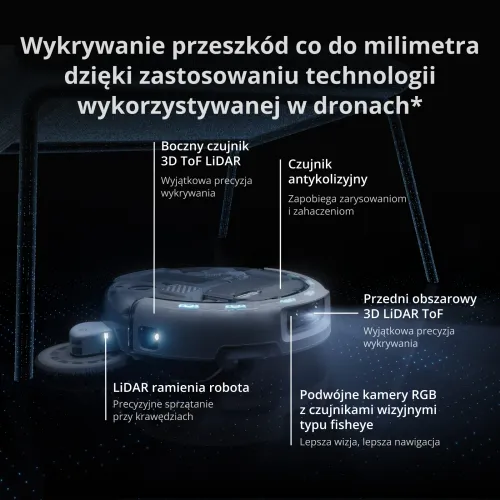 Robot sprzątający DJI Romo P2 Funkcja mopowania Stacja oczyszczająca Tworzenie mapy pomieszczenia Funkcje AI Biały