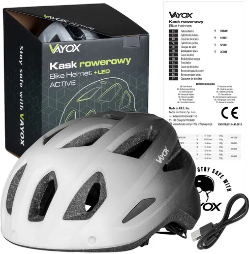 Kask rowerowy VAYOX Active VA0424WBL Biało-czarny MTB z lampką (rozmiar L)