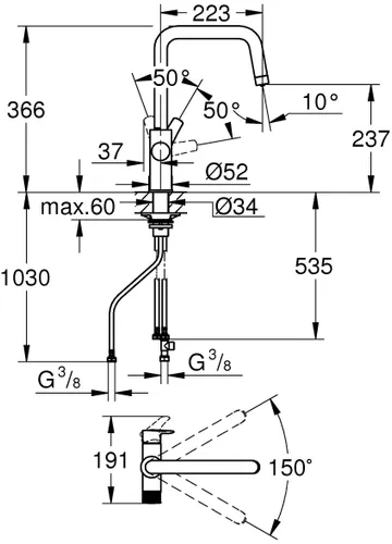 Bateria GROHE Blue Pure Eurosmart 30583DC0 Stal nierdzewna