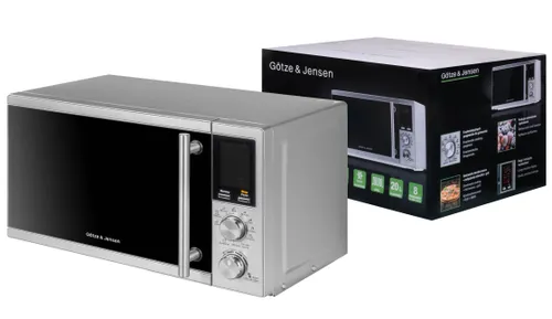 Kuchenka mikrofalowa GÖTZE & JENSEN MO401X 700W średnica 24.5 cm pojemność 20L Auto Defrost QuickStart Czarno-srebrny