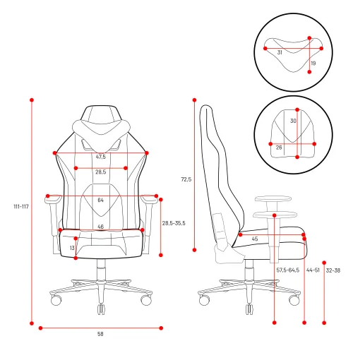 Fotel Diablo Chairs X-Player 2.0 Small do 90kg Skóra ECO Tkanina Biało-czarny