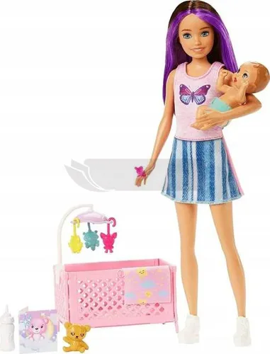 LALKA BARBIE SKIPPER OPIEKUNKA łóżeczko + bobas HJY33