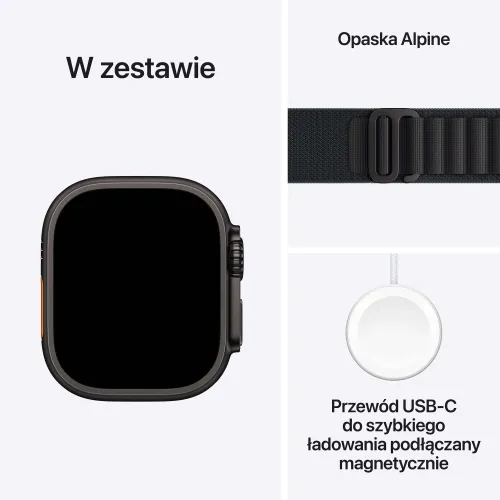 Apple Watch Ultra 3 GPS + Cellular koperta z tytanu Czarna 49mm Opaska Alpine Czarna Rozmiar L