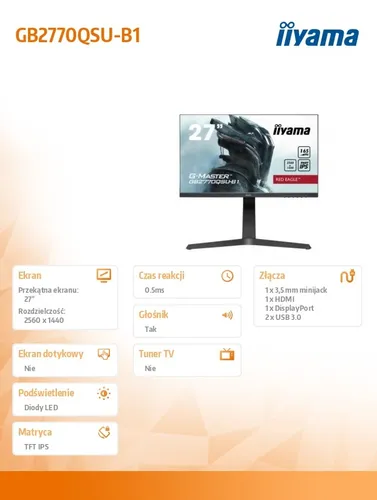 IIYAMA Monitor 27 cali GB2770QSU-B1 0.5ms,IPS,DP,HDMI,165Hz,400cd/m2,USBx2