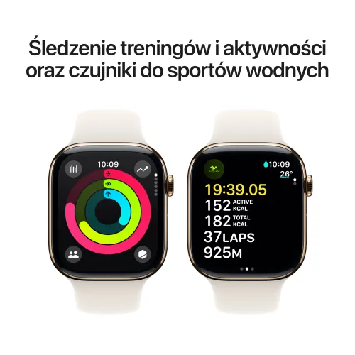 Apple Watch 10 GPS + Cellular 42mm koperta z tytanu (złoty) + pasek sportowy rozmiar M/L (księżycowa poświata)