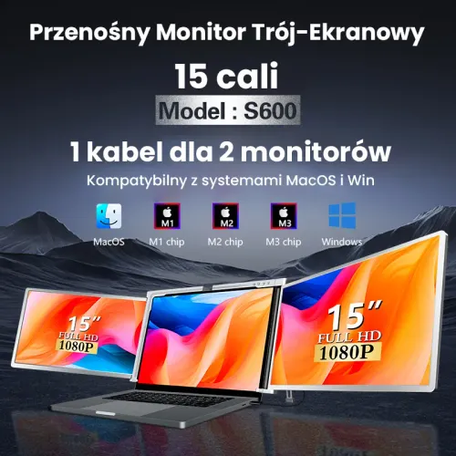 Monitor Extralink Dual Screen S600 15" Full HD IPS do laptopa