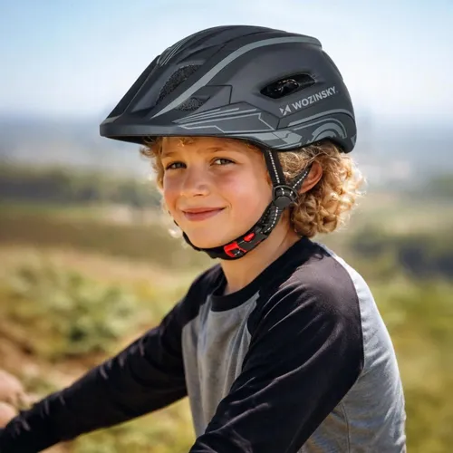 Kask rowerowy WOZINSKY HT-27S Szary Full Face dla Dzieci z odkręcaną szczęką i lampką (rozmiar uniwersalny)