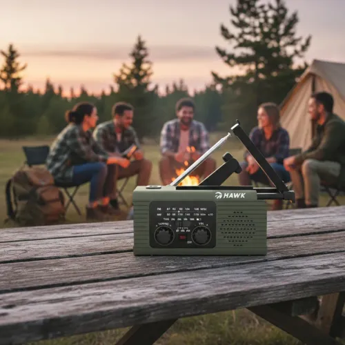 Radioodbiornik Hawk Expedition R10 Na korbkę, Solarne, Latarka, Radio FM Szary