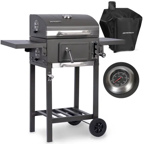Grill węglowy ogrodowy Berdsen BD-892 żeliwny ruszt z pokrywą termometr + pokrowiec
