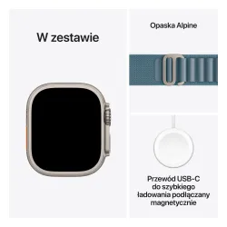 Apple Watch Ultra 3 GPS + Cellular koperta z natural tytanu Czarna 49mm Opaska Alpine Niebieska Rozmiar S