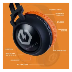 Słuchawki bezprzewodowe PowerLocus Buddy Kids Nauszne Dla Dzieci Bluetooth 5.3 Czarno-pomarańczowy