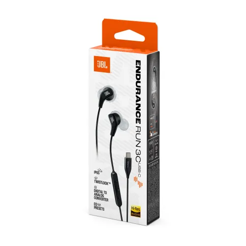Słuchawki przewodowe JBL Endurance Run 3C USB-C Dokanałowe Mikrofon Czarno-szary
