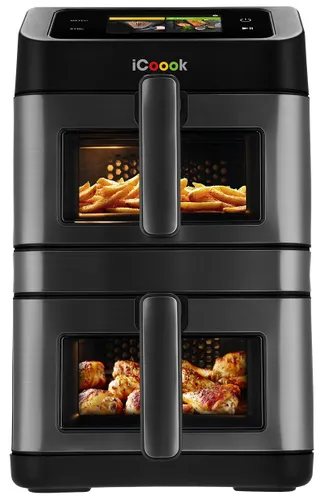 Air Fryer Frytkownica beztłuszczowa ICOOOK MFR-IC-02 10l, z podwójnym koszem, z okienkiem do obserwacji postępów gotowania