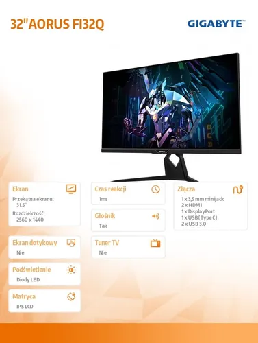 Gigabyte Monitor 32 cale AORUS FI32Q 1ms/IPS/HDMI/GAMING/DP