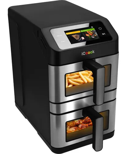 Air Fryer Frytkownica beztłuszczowa ICOOOK MFR-IC-02 10l, z podwójnym koszem, z okienkiem do obserwacji postępów gotowania