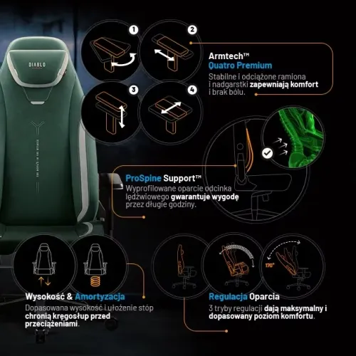 Fotel Diablo Chairs X.Eye Prime, Normal Size, Forest Green Gamingowy do 140kg Ciemny Zielony