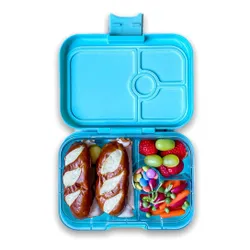 Średni płaski lunchbox do szkoły Yumbox Panino - misty aqua/rainbow tray