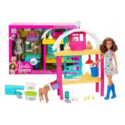 LALKA BARBIE ZESTAW FARMA WESOŁYCH KUREK zestaw z lalką Barbie kurczaczkami HGY88