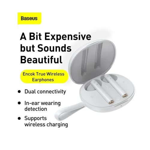 Słuchawki bezprzewodowe Baseus Encok W05 Dokanałowe Bluetooth 5.0 Biały