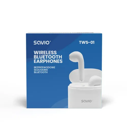 Słuchawki bezprzewodowe Savio TWS-01 Dokanałowe Bluetooth 5.0 Biały