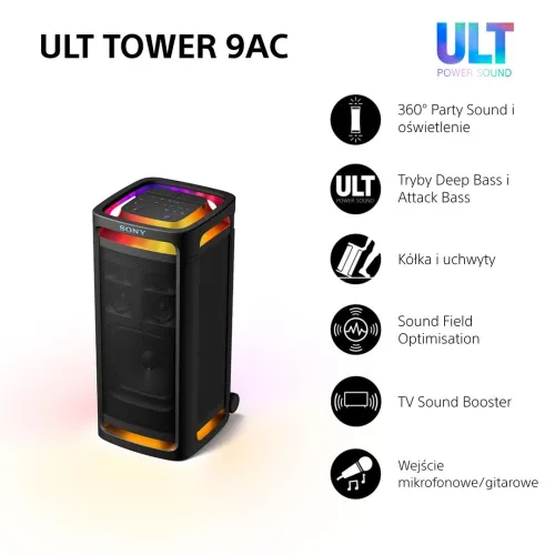 Power Audio Sony ULT Tower 9AC SRS-ULT900AC Bluetooth Mikrofon Karaoke Czarny