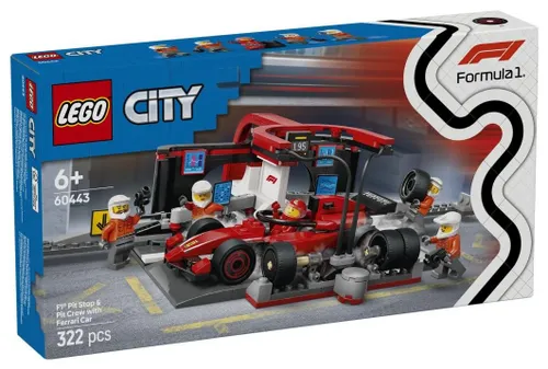 LEGO City 60443 F1 Pit stop i mechanicy z bolidem Ferrari