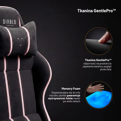 Fotel Diablo Chairs X-One 2.0 Small Akira Pink Gamingowy do 90kg Tkanina Czarno-Różowy