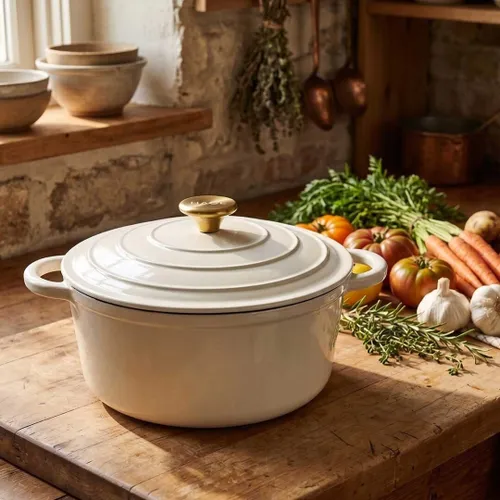 Emaliowany Garnek Żeliwny 24Cm 4L Hage Cream