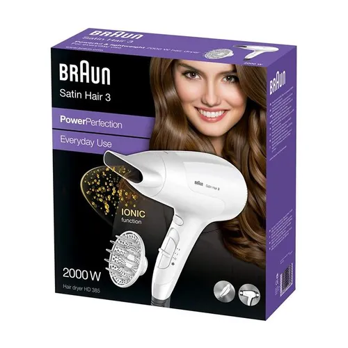 Braun Satin Hair фен 3 Powerfection HD385 ионизация диффузор холодный воздух 2000 Вт 2 скорости выдувания 3 уровня температуры