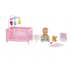 LALKA BARBIE SKIPPER OPIEKUNKA łóżeczko + bobas HJY33