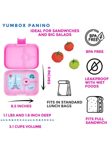 Yumbox Panino-FİFİ pink / Paris'in orta dikdörtgen öğle yemeği kutusu bir tepsi